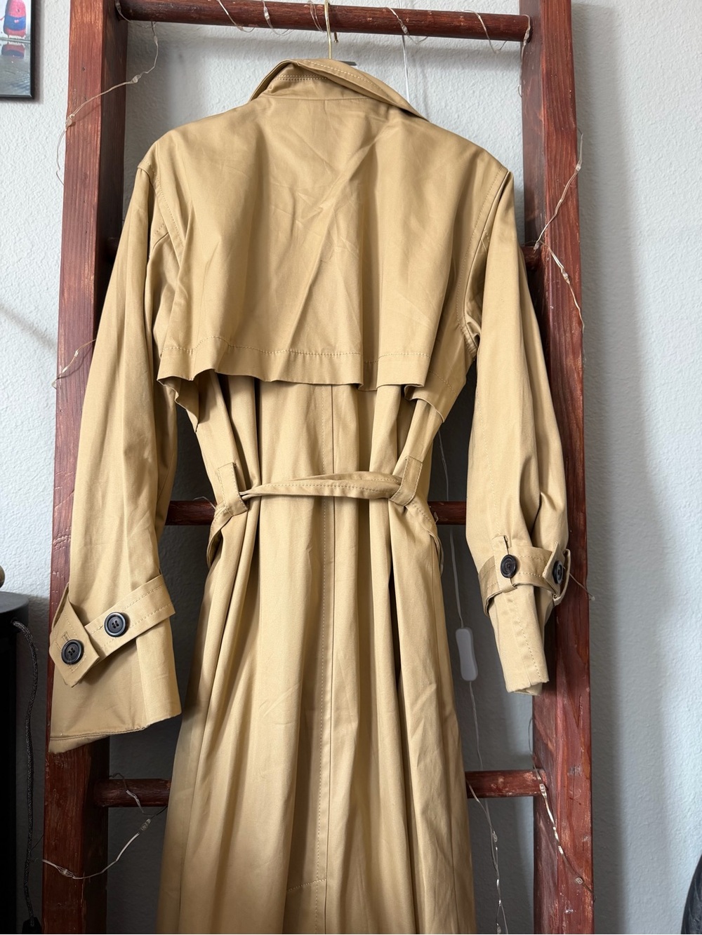 NWOT LOFT Classic Tan Trench Coat - Women's Long Double-Breasted Belted Trench - Picture 7 of 13